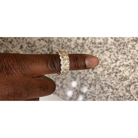 14K Silver / Gold Plated Iced Out Lab Diamond 9mm 2Rows Round Cut  Band … - Picture 8 of 13